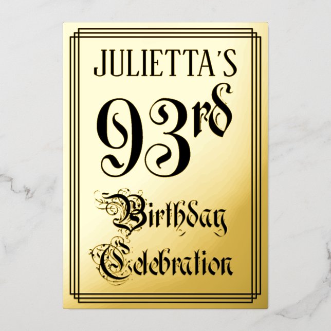 93rd Birthday Party — Elegant Script + Custom Name Foil Invitation (Front)