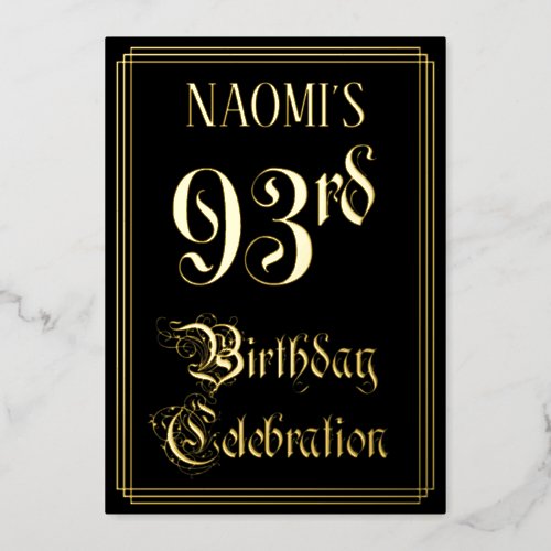 93rd Birthday Party  Fancy Script  Custom Name Foil Invitation