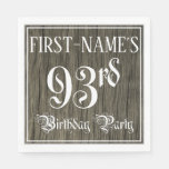 [ Thumbnail: 93rd Birthday Party — Fancy Script, Faux Wood Look Napkins ]