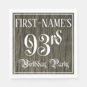 93rd Birthday Party — Fancy Script, Faux Wood Look Napkins