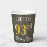 [ Thumbnail: 93rd Birthday Party — Faux Gold & Faux Wood Looks Paper Cups ]