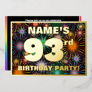 93rd Birthday Party — Fun, Colorful Fireworks Look Foil Invitation