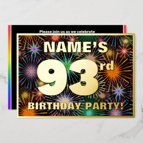 93rd Birthday Party  Fun Colorful Fireworks Look Foil Invitation