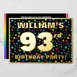 [ Thumbnail: 93rd Birthday Party — Fun, Colorful Stars Pattern Invitation ]