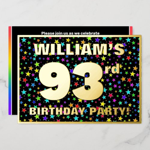 93rd Birthday Party  Fun Colorful Stars Pattern Foil Invitation