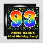 [ Thumbnail: 93rd Birthday Party: Fun Music Symbols, Rainbow 93 Invitation ]
