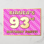 [ Thumbnail: 93rd Birthday Party — Fun Pink Hearts and Stripes Invitation ]