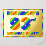[ Thumbnail: 93rd Birthday Party — Fun, Rainbow Spectrum “93” Invitation ]