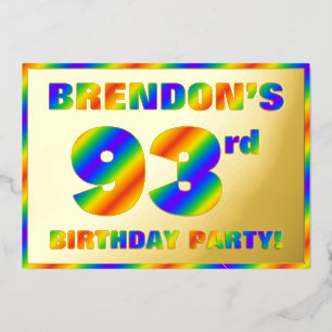 93rd Birthday Party — Fun, Rainbow Spectrum “93” Foil Invitation
