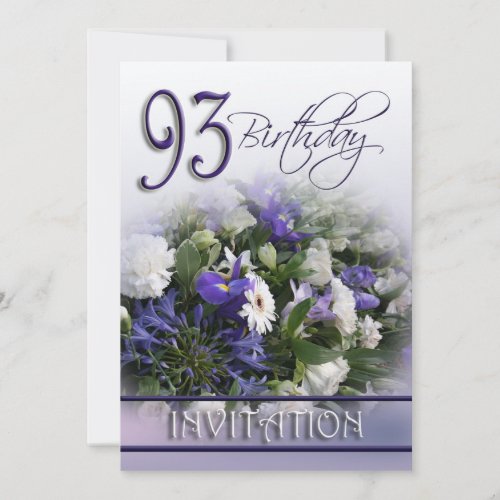 93rd Birthday Party Invitation _ Blue bouquet