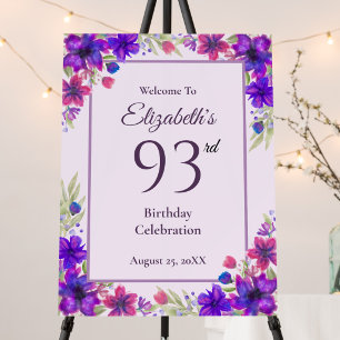 93rd Birthday Purple Floral Welcome Sign
