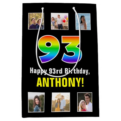 93rd Birthday Rainbow 93 Custom Photos  Name Medium Gift Bag