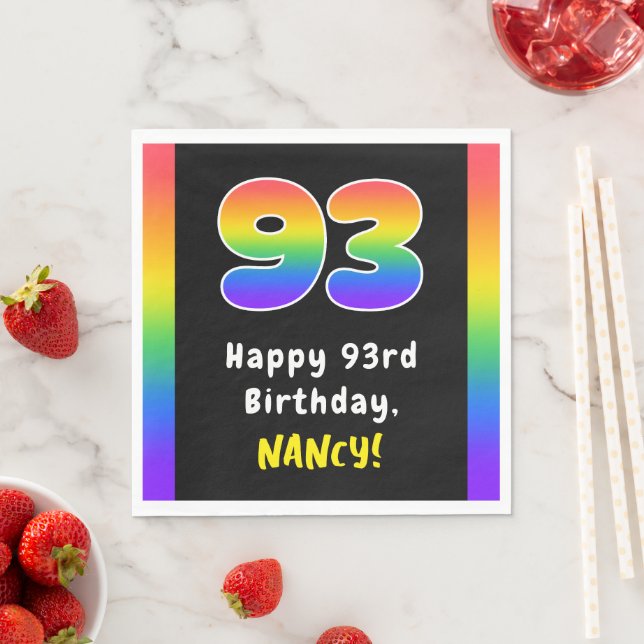 93rd Birthday: Rainbow Spectrum # 93, Custom Name Napkins (Insitu)
