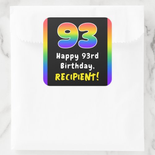 93rd Birthday Rainbow Spectrum  93 Custom Name Square Sticker