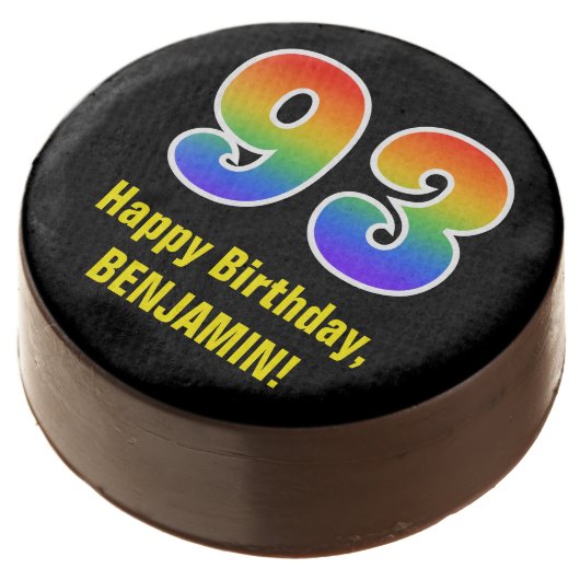 93rd Birthday - Rainbow Spectrum Pattern Number 93 Chocolate Covered Oreo (Angled)