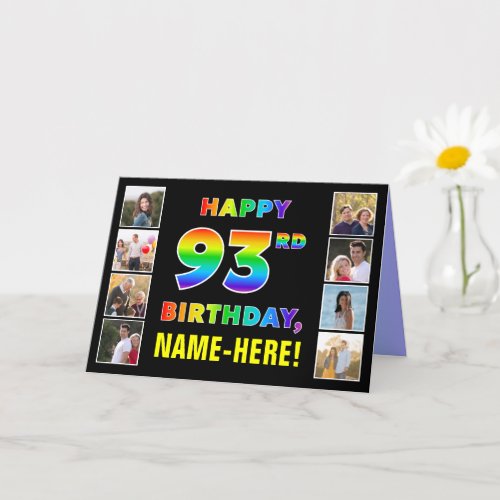 93rd Birthday Rainbow Text Custom Photos  Name Card