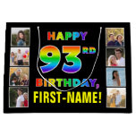 [ Thumbnail: 93rd Birthday: Rainbow Text, Custom Photos & Name Gift Bag ]
