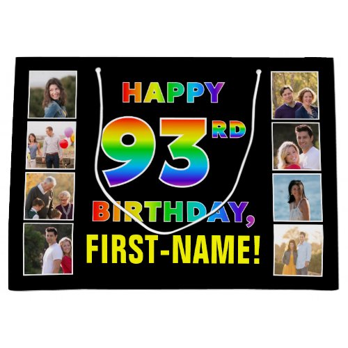 93rd Birthday Rainbow Text Custom Photos  Name Large Gift Bag