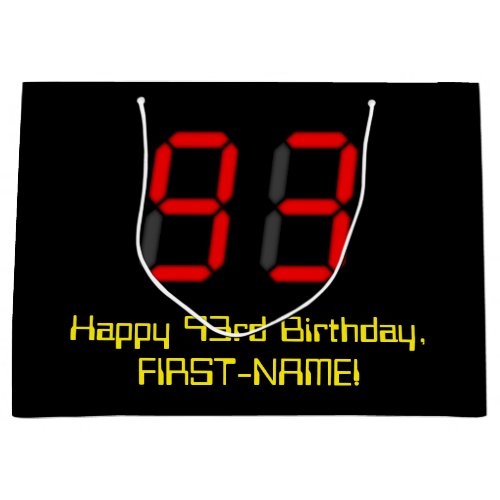 93rd Birthday Red Digital Clock Style 93  Name Large Gift Bag
