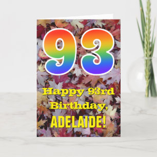 93rd Birthday; Rustic Autumn Leaves; Rainbow "93" Card