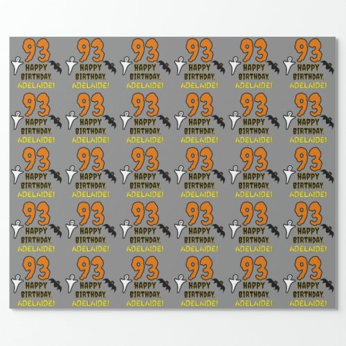 93rd Birthday Spooky Halloween Theme Custom Name Wrapping Paper