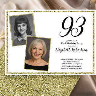 93rd Custom Photo White and Gold  Invitation