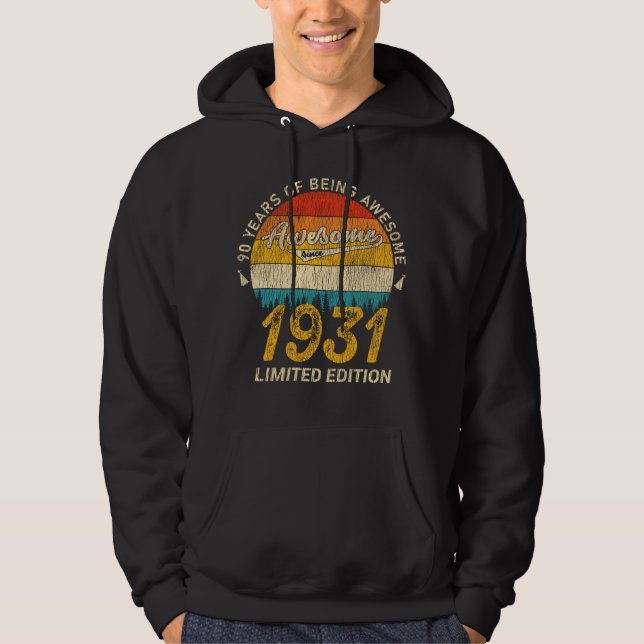  94 Year Old Bday Retro Awesome 94th Birthday Gift Hoodie (Front)
