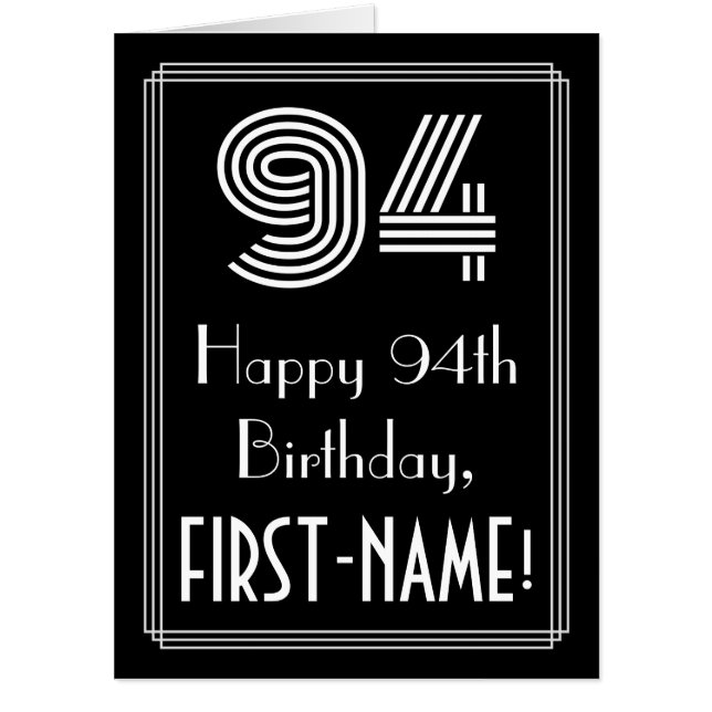 94th Birthday — Art Deco Inspired Look “94” + Name Card (Front)