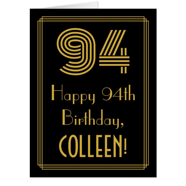 94th Birthday: Art Deco Inspired Look “94” + Name Card (Front)