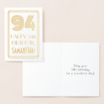 [ Thumbnail: 94th Birthday - Art Deco Inspired Look "94" & Name Foil Card ]