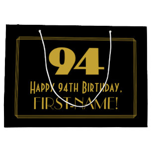 94th Birthday — Art Deco Inspired Look "94" & Name Large Gift Bag