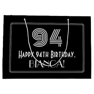 94th Birthday — Art Deco Inspired Look "94" & Name Large Gift Bag