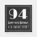 [ Thumbnail: 94th Birthday ~ Art Deco Inspired Look "94", Name Napkins ]