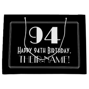94th Birthday: Art Deco Inspired Style "94", Name Large Gift Bag