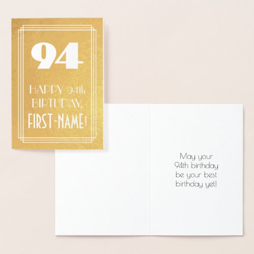 94th Birthday  Art Deco Style 94  Custom Name Foil Card