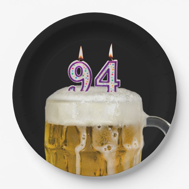 94th Birthday Beer on black Paper Plate (Front)