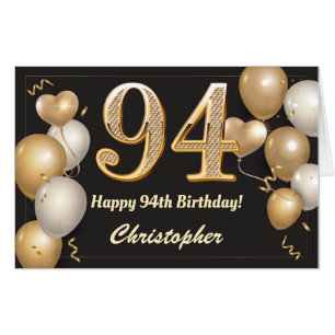 94th Birthday Black and Gold Balloons Extra Large Card