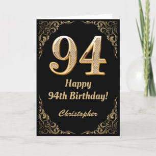 94th Birthday Black and Gold Glitter Frame Card