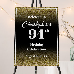 94th Birthday Black and Gold Welcome Sign