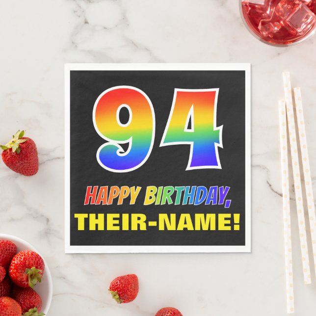 94th Birthday: Bold, Fun, Simple, Rainbow 94 Napkins (Insitu)