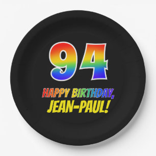 94th Birthday: Bold, Fun, Simple, Rainbow 94 Paper Plates