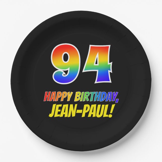 94th Birthday: Bold, Fun, Simple, Rainbow 94 Paper Plates (Front)