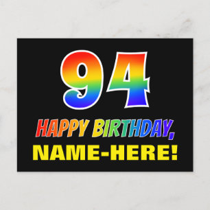 94th Birthday: Bold, Fun, Simple, Rainbow 94 Postcard