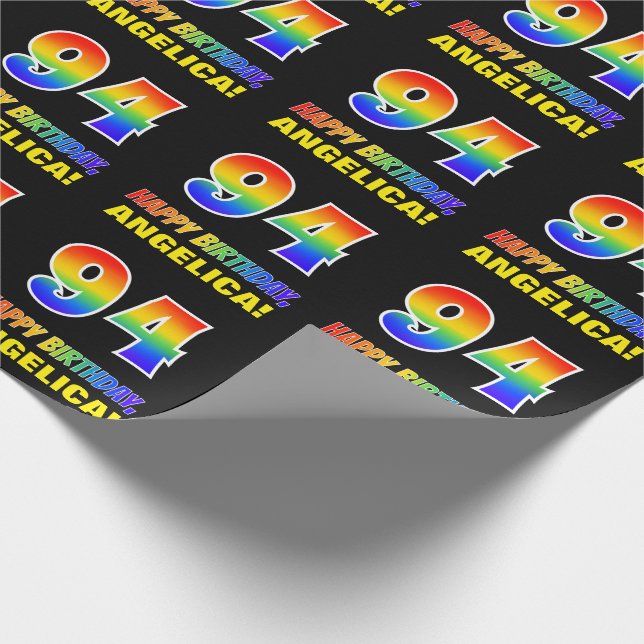 94th Birthday: Bold, Fun, Simple, Rainbow 94 Wrapping Paper (Corner)