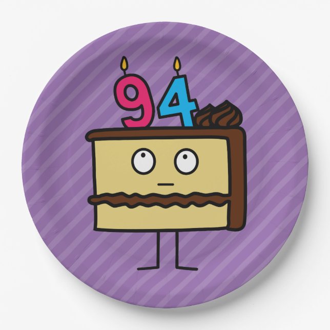 94th Birthday Cake with Candles Paper Plates (Front)