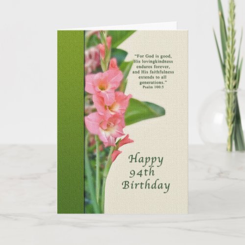 94th Birthday Card with Pink Gladiolus