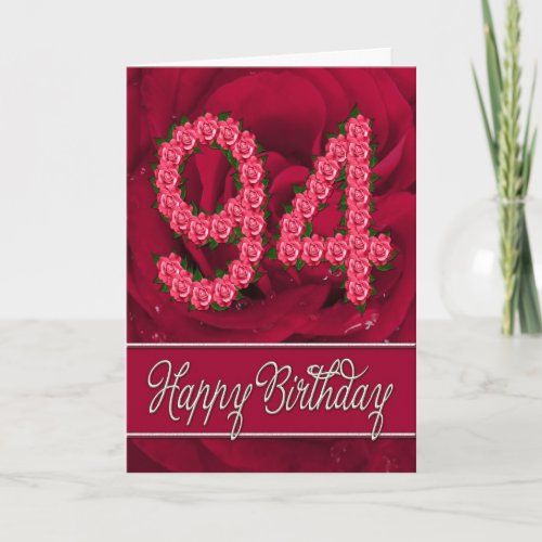 94th birthday card with roses and leaves