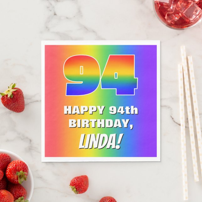 94th Birthday: Colorful, Fun Rainbow Pattern # 94 Napkins (Insitu)