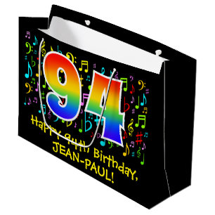 94th Birthday - Colorful Music Symbols, Rainbow 94 Large Gift Bag