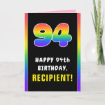 [ Thumbnail: 94th Birthday: Colorful Rainbow # 94, Custom Name Card ]